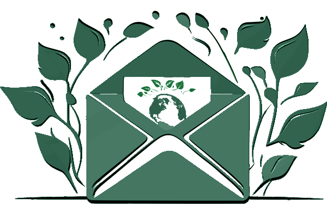 Illustratie van een groene enveloppe met bladeren er omheen