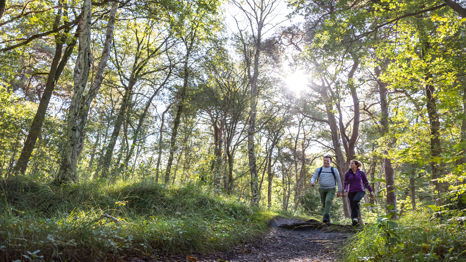 Twee mensen wandelend in het bos