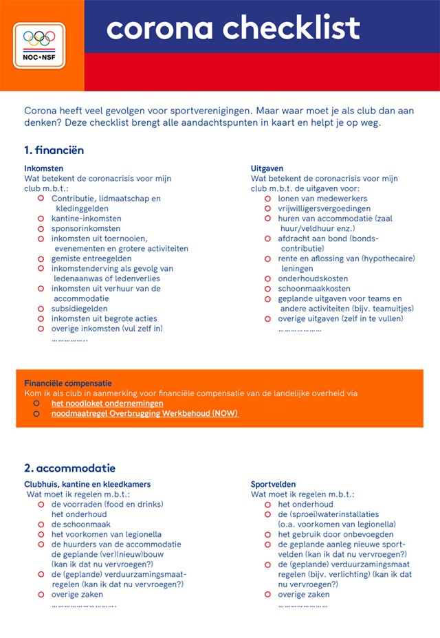 Afbeelding corona checklist voor sportverenigingen