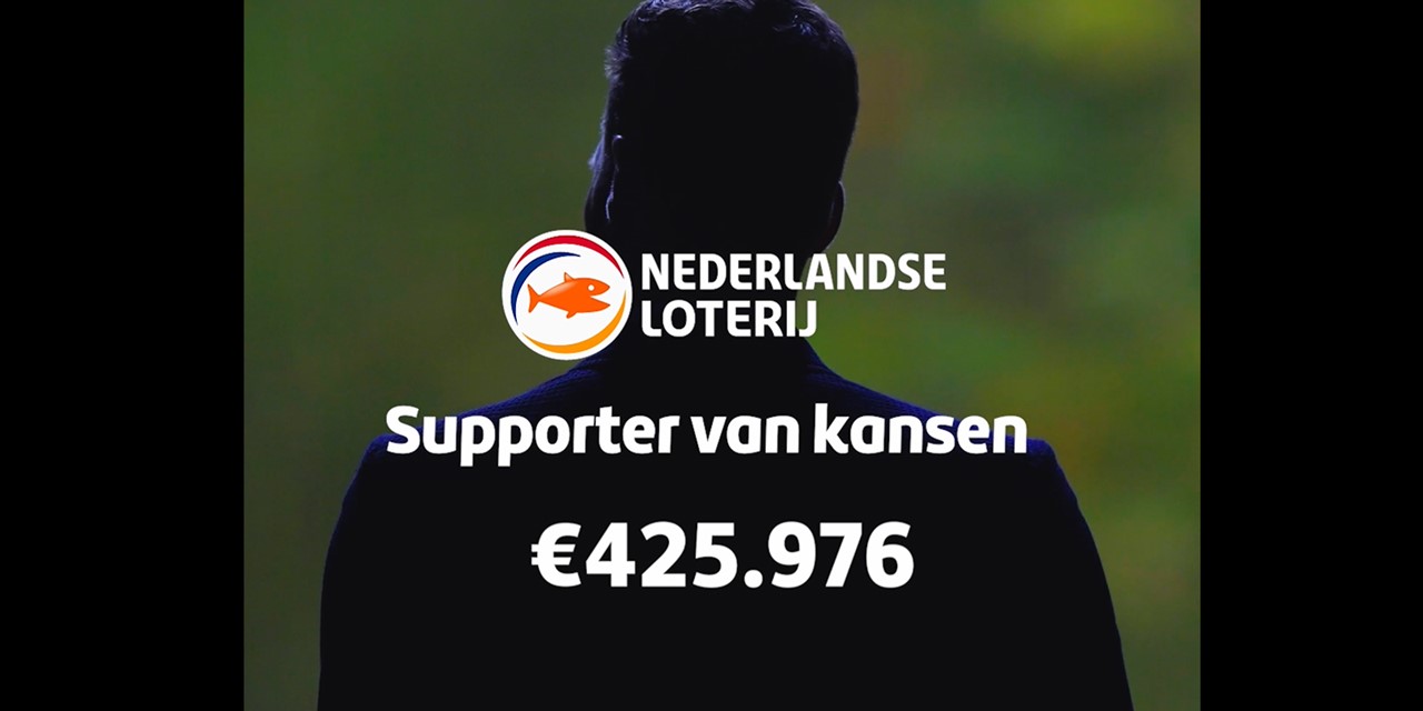 Silhouet met logo Nederlandse Loterij en bedrag