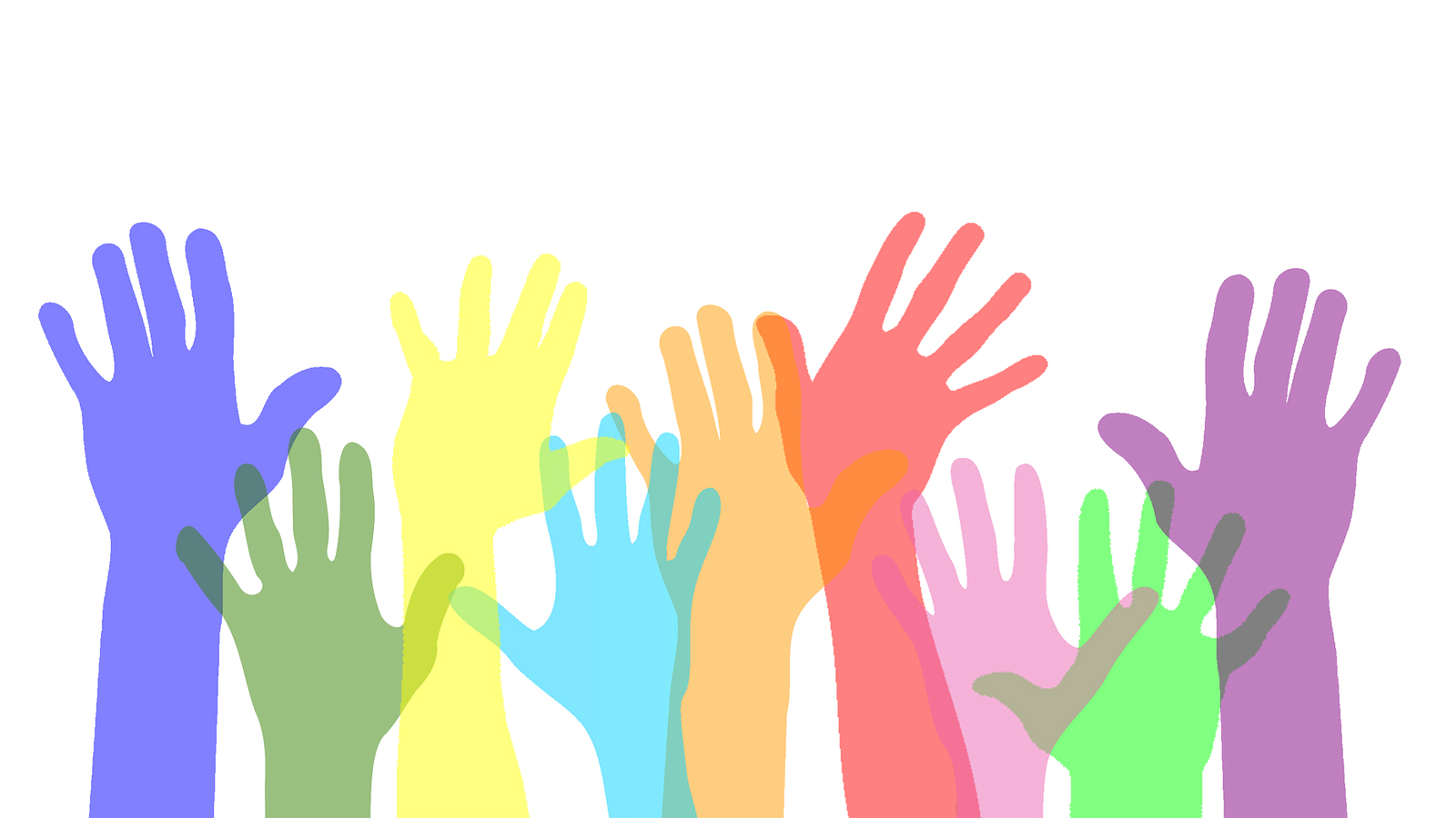 Gekleurde getekende handen in de lucht