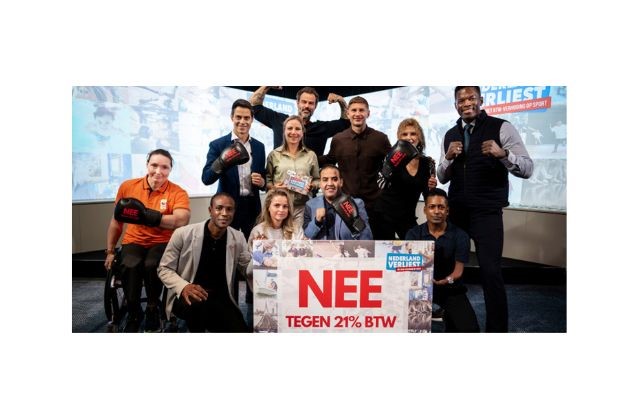 Sporters en Rob Jetten staan voor actieposter "Nee tegen 21% BTW"